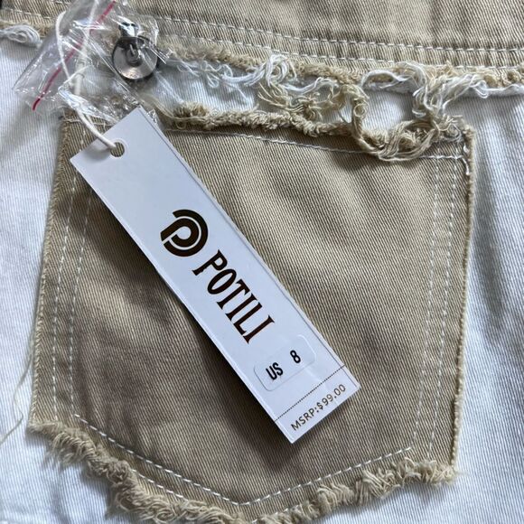 Potili High Waisted Distressed Color Block Denim Shorts size 8 - Picture 9 of 14